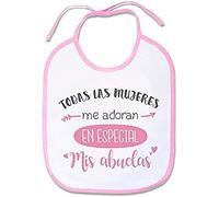 Supermolon 03229 - "Todas Las Mujeres Me Adoran, En Mis Abuelas" Babero Bebe con Cordones, Rosa Pastel, unisex