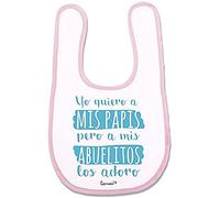 Supermolon 03557 - "Yo Quiero A Mis Papis Pero A Mis Abuelitos los Adoro" Babero Bebe con Velcro, Rosa Pastel, unisex