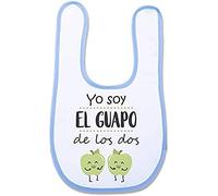 Supermolon 03779 - "Yo Soy el Guapo de los Dos" Babero Mellizas con Velcro, Azul Celeste, unisex