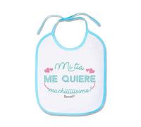 SUPERMOLON Babero Bebe Mi tía me quiere muchísimo Azul celeste con cordones