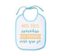 SUPERMOLON Babero bebé Mis tíos necesitan un babero más que yo Azul celeste con cordones