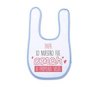 SUPERMOLON Babero Bebe Papá, lo nuestro fue amor a primera vista Azul celeste con Autocierre