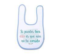 SUPERMOLON Babero Bebe Si puedes leer esto es que aún no he comido Azul celeste con Autocierre