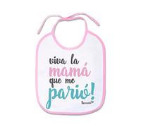 SUPERMOLON Babero Bebe Viva la mamá que me parió Rosa pastel con cordones