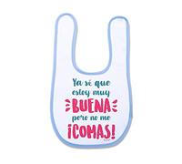 SUPERMOLON Babero bebé Ya se que estoy muy buena pero no me comas Azul celeste con velcro