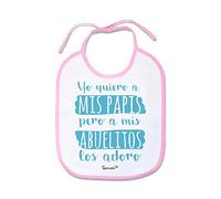 SUPERMOLON Babero bebé Yo quiero a mis papis pero a mis abuelitos los adoro Rosa pastel con cordones