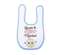 SUPERMOLON Babero bebé Yo soy tu gordo de Navidad Azul celeste con velcro