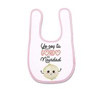 SUPERMOLON Babero bebé Yo soy tu gordo de Navidad Rosa pastel con velcro