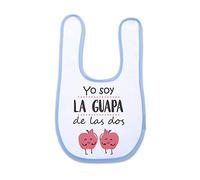 SUPERMOLON Babero Mellizas Yo soy la guapa de las dos Azul celeste con velcro