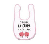 SUPERMOLON Babero Mellizas Yo soy la guapa de las dos Rosa pastel con Autocierre