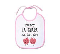 SUPERMOLON Babero Mellizas Yo soy la guapa de las dos Rosa pastel con cordones
