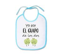 SUPERMOLON Babero Mellizos Yo soy el guapo de los dos Azul celeste con cordones