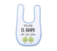 SUPERMOLON Babero Mellizos Yo soy el guapo de los dos Azul celeste con velcro