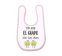 SUPERMOLON Babero Mellizos Yo soy el guapo de los dos Rosa pastel con Autocierre