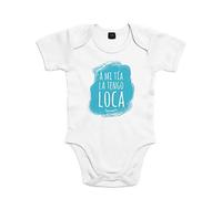 SUPERMOLON Body bebé algodón A mi tía la tengo loca 12 meses Blanco Manga corta