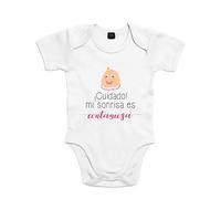 SUPERMOLON Body bebé algodón Mi sonrisa es contagiosa 6 meses Blanco Manga corta