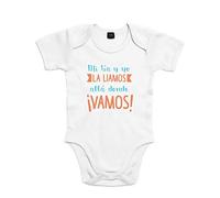 SUPERMOLON Body bebé algodón Mi tía y yo la liamos allá donde vamos 3 meses Blanco Manga corta