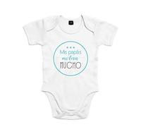 SUPERMOLON Body bebé algodón Mis papás molan mucho 9 meses Blanco Manga corta