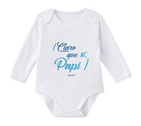 SUPERMOLON - Body Bebé con Frase - Claro Que Sí, Papi - Algodón 100% - Manga Larga - Blanco - 12 Meses