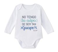 SUPERMOLON - Body Bebé con Frase - No Tengo la Culpa de Ser Tan Guapo - Algodón 100% - Manga Larga - Blanco - 3 Meses