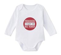 SUPERMOLON - Body Bebé con Frase - Prohibido Coger de Mal Humor - Algodón 100% - Manga Larga - Blanco - 6 Meses