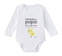 SUPERMOLON - Body Bebé con Frase - Tranquilo Papá Aún No Digo ni Pío - Algodón 100% - Manga Larga - Blanco - 12 Meses