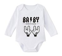 SUPERMOLON Body bebé Manga Larga Baby Born to Rock Blanco algodón para bebé 3-6 Meses