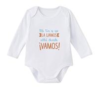 SUPERMOLON Body bebé manga larga Mi tía y yo la liamos allá donde vamos Blanco algodón para bebé 6-9 meses