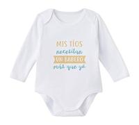 SUPERMOLON Body bebé manga larga Mis tíos necesitan un babero más que yo Blanco algodón para bebé 3-6 meses