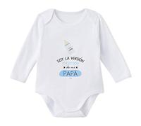 SUPERMOLON Body bebé manga larga Soy la versión mejorada de mi papá Blanco algodón para bebé 3-6 meses