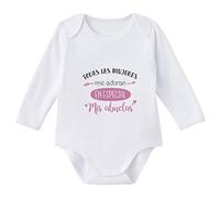 SUPERMOLON Body bebé manga larga Todas las mujeres me adoran, en especial mis abuelas Blanco algodón para bebé 3-6 meses