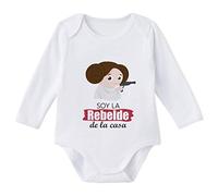 SUPERMOLON Body niña Manga larga Soy la rebelde de la casa Blanco algodón para bebé 0-3 meses