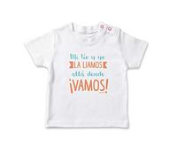 SUPERMOLON Camiseta bebé Mi tío y yo la liamos allá donde vamos Blanco 1-2 años