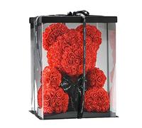 SUPERMOLON Oso de Rosas 40cm con Caja de Regalo - Rose Bear 40cm Oso Rosas Artificiales Foam - Regalo San Valentín, Enamorados, Aniversario, Amor, Cumpleaños, Regalo romántico (Rojo)