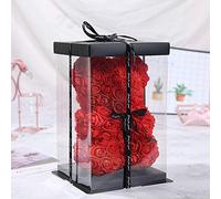 SUPERMOLON Oso de Rosas Foam 25cm con Caja de Regalo y Lazo - Rose Bear Oso Rosas Artificiales - Regalo San Valentín, Enamorados, Aniversario, Amor, Cumpleaños (Rojo)