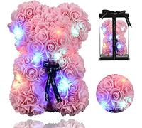SUPERMOLON Oso Rosas Foam 25cm con Caja - Rose Bear Oso de Rosas Artificiales - Regalo San Valentín, Enamorados, Aniversario, Amor - Entrega en 24h con Tarjeta dedicatoria Gratis (Rosa con Luces)