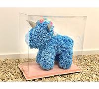 SUPERMOLON Unicornio Rosas 40cm con Caja Regalo Original - Unicornio de Flores 40cm de Rosas Artificiales Foam - Regalo San Valentín, Cumpleaños, Enamorados - Entrega 24h (Azul)