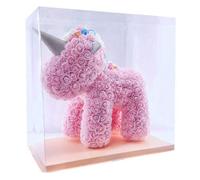 SUPERMOLON Unicornio Rosas 40cm con Caja Regalo Original - Unicornio de Flores 40cm de Rosas Artificiales Foam - Regalo San Valentín, Cumpleaños, Enamorados - Entrega en 24h (Rosa)