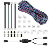 SUPERNIGHT Conector de tira LED de 4 pines para 10 mm PCB 5050 2835 RGB, puente sin soldadura, 90 grados macho a hembra, cable divisor de 1 a 2 vías con cable de extensión de 10 m