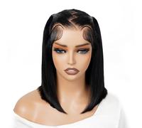 SUPERNOVA Peluca de cabello humano corto sin pegamento, encaje frontal de 13 x 4 pulgadas, pelucas trenzadas para mujeres negras, pelucas lacias sin pegamento, cabello humano prearrancado, densidad