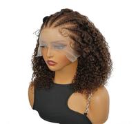 SUPERNOVA Peluca de cabello humano rizado marrón oscuro, color 4# 4, encaje frontal de 13 x 4, peluca rizada de mitad de cornrows de cabello humano, preestilizada, encaje transparente, pelucas