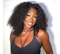 SUPERNOVA Peluca de cabello humano rizado sin pegamento, 13 x 6 pulgadas, encaje frontal, pelucas de cabello humano rizado tipo afro, prearrancado, precortada, densidad del 180 %, para mujeres negras