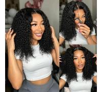 SUPERNOVA Peluca de cabello humano rizado sin pegamento, 7 x 5 pulgadas, precortada, con encaje frontal, sin pegamento, peluca rizada tipo afro, densidad 200, prearrancada, para mujeres negras, 14