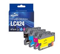 Superprint LC424 - Cartuchos de tinta compatibles con Brother LC-424 LC 424 para impresoras Brother DCP-J1200W DCP-J1200WE (1 negro, 1 cian, 1 magenta, 1 amarillo, 4 unidades)