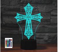 SUPERRUIDALONG 3D Cruz de Dios Control Remoto 16 Color Luces de Noche Ilusión Acrílico LED Mesa Lámpara de Noche Niños Dormitorio Decoración de Escritorio Regalos de Cumpleaños Juguete para Niños