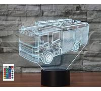 SUPERRUIDALONG 3D Fire Engine Control Remoto 16 Color Luces de Noche Ilusión Acrílico LED Mesa Lámpara de Noche Niños Dormitorio Decoración de Escritorio Regalos de Cumpleaños Juguete para Niños