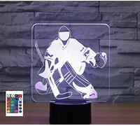 SUPERRUIDALONG 3D Hockey Portero Control Remoto 16 Color Luces de Noche Ilusión Acrílico LED Mesa Lámpara de Noche Niños Dormitorio Decoración de Escritorio Regalos de Cumpleaños Juguete para Niños