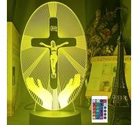 SUPERRUIDALONG 3D Jesús Cruz Control Remoto 16 Color Luces de Noche Ilusión Acrílico LED Mesa Lámpara de Noche Niños Dormitorio Decoración de Escritorio Cumpleaños