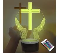SUPERRUIDALONG 3D Jesús Cruz Control Remoto 16 Color Luces de Noche Ilusión Acrílico LED Mesa Lámpara de Noche Niños Dormitorio Decoración de Escritorio Cumpleaños