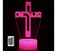 SUPERRUIDALONG 3D Jesús Cruz Dios Control Remoto 16 Color Luces de Noche Ilusión Acrílico LED Mesa Lámpara de Noche Niños Dormitorio Decoración de Escritorio Cumpleaños
